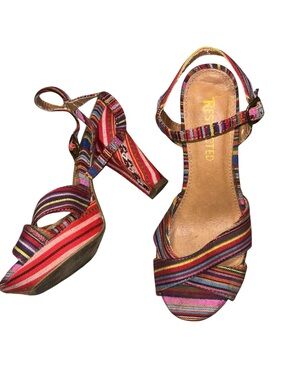 Restricted Multicolor Striped Heel Sandals